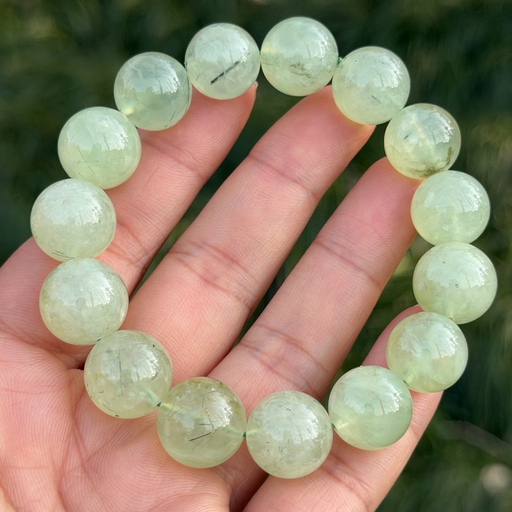 14mm stretchable prehnite bracelet 1187‎